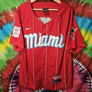 Miami Marlins Red Nike Pinstripe Jersey Chisolm #2 sz M
